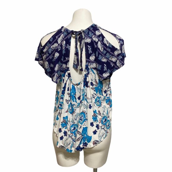 Free People XS Baja Babe Cold Shoulder Open Back Tie Floral Top - Picture 3 of 7